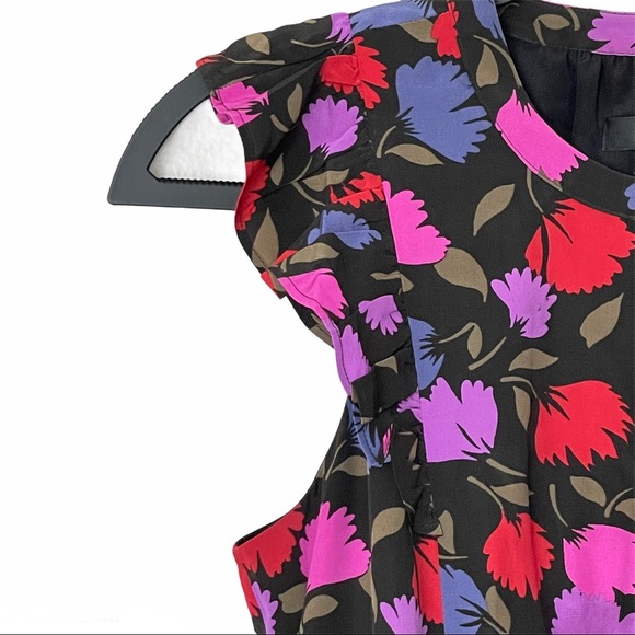 J. Crew Vibrant Flutter Sleeve Silk Floral Button Front Dress Size 0 - Picture 7 of 12